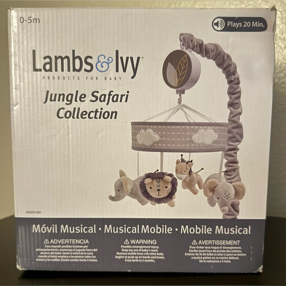 Lambs & Ivy Jungle Safari Musical Crib Mobile | Neutral Baby Nursery Decor - Picture 3 of 8
